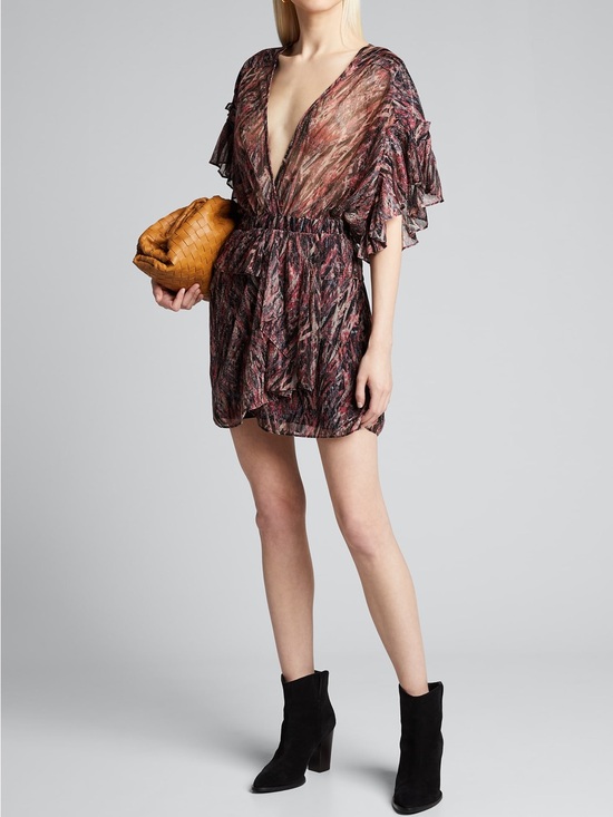 IRO Dresses & Skirts - IRO Multi-Berry Plunging V-Neck Ruffle Mini Dress Romper Like New! L/40